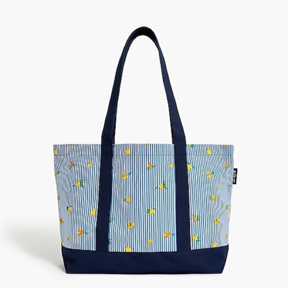 J. Crew LEMON STRIPES Everyday Canvas Tote Bag